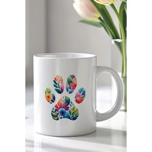 YasBey Design Çiçekli Pati Desenli 330ML Baskılı Beyaz Seramik Kupa Bardak