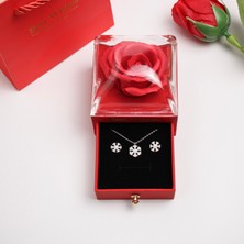 Trend Robo Sevgiliye Hediye 925 Ayar Gümüş Kar Tanesi Takı Seti –gül Kutulu-Sevgililergünü-Doğumgünü-Özürdileme