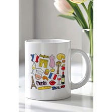 YasBey Design Fransa Paris Figürlü Seyahat Temalı 330ML Baskılı Beyaz Seramik Kupa Bardak