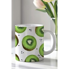 YasBey Design Kivi Desenli 330ML Baskılı Beyaz Seramik Kupa Bardak