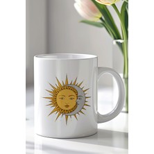 YasBey Design Güneş ve Ay Tasarımlı 330ML Baskılı Beyaz Seramik Kupa Bardak