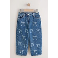 Monila Kız Çocuk Mavi Fiyonk Baskılı Kot Pantolon