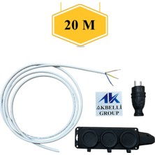 Akbelli Group %100 Bakır 3x2,5mm Ttr Ara Kablolu Topraklı Kauçuk Siyah Fiş ve Kauçuk Siyah Üçlü Grup Priz