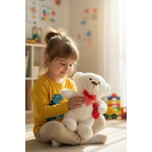 Craftivio Kırmızı Kurdeleli ve Kalpli Yumuşacık Sevimli Beyaz Ayıcık 35 cm Uyku Arkadaşı