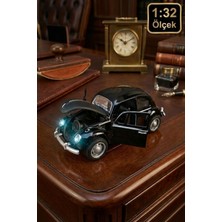 Craftivio Metal Çek Bırak Beetle Vosvos Araba 1:32 Ölçek Sesli Işıklı Kapıları Açılan Diecast Model - Siyah