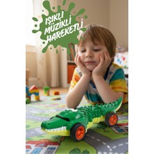 Craftivio 1 Adet Işıklı Müzikli Hareketli Timsah Figürlü Yürüyen Araba 30 cm