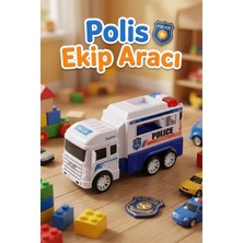 Craftivio Oyuncak Polis Arabası Sürtmeli Polis Kamyonu 12 cm - Kırılmaz Ekip Aracı Erkek Çocuk Oyuncak