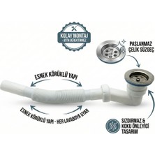 Akbelli Group Duş Teknesi Gider Borusu- Duş Troblemi - Paslanmaz Çelik Süzgeçli Esnek Gider - Koku Önleyici Boru