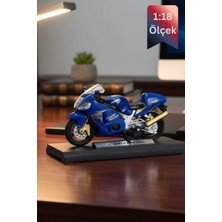 Craftivio Suzuki Hayabusa GSX1300 Die Uyumlu Cast Model Motorsiklet Mavi Standlı Ince Detay 1:18 Ölçek