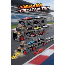 Craftivio 6 Adet Metal Arabalı Fırlatma Fonksiyonlu Dev Tır Seti - 45CM Katlanabilir Garaj Oyuncak Kamyon