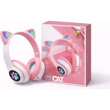 Kedi Kulaklı Kablosuz Bluetooth Kulaklık | LED Işıklı | Katlanabilir | Yumuşak Pedli Şık Tasarım