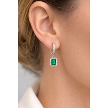 İmperial Kuyumculuk Yeşil Zirkon Taşlı  Kare Formda Kadın Küpe