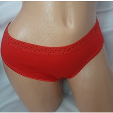 Shine Elagance Kırmızı Beli Lastikli Puantiyeli Pamuk Likralı Rahat Kullanışlı Kadın Külot