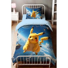 Sarel Pikachu Baskılı 3D Tek Kişilik Nevresim Takımı