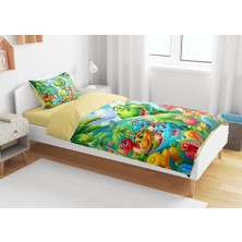 Sarel Sevimli Dinazor Baskılı 3D Tek Kişilik Nevresim