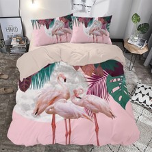 Sarel Flamingo Baskılı 3D Çift Kişilik Nevresim Takımı