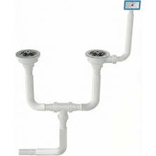 Akbelli Group Çöpmak Büyük Kafa Geniş Ağız Körüklü Çift Çıkışlı Lavabo Eviye Sifonu Gider Borusu Taşmalıklı