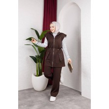 Ebrita Moda Kadın Fermuarlı Cepli Taş Detaylı Dik Yaka Ikili Takım