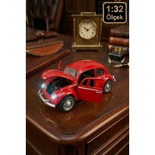 Craftivio Metal Çek Bırak Beetle Vosvos Araba 1:32 Ölçek Sesli Işıklı Kapıları Açılan Diecast Model - Kırmızı
