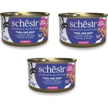 Schesir Ton ve Sığır Etli Tam ve Dengeli Broth Pişirme Suyunda Kedi Konservesi 85 Gr. x 3 Adet