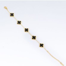 Imperial Kuyumculuk Siyah Taşlı Çelik Yonca Bileklik