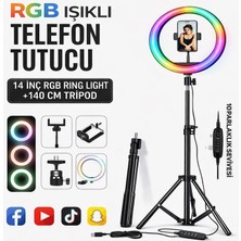 Moxti 14 Inç Halka Rgb Bluetooth Kumandalı Youtuber Tiktok LED Işıklı Tripod Selfie Işığı Ring Light 14 Inç Halka