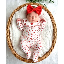 Beren %100 Organik Pamuk Kalp Desenli Bebe Yaka 5'li Bandanalı Kız Bebek Hastane Çıkışı