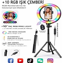 Moxti LED Işıklı Tripod 10 Inç Rgb Halka Youtuber Tiktok Makyaj Işığı Ayaklı Tripot Ring Fill Light