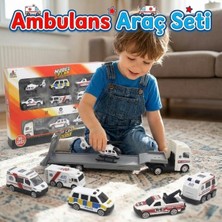 Craftivio 10 Parça Metal Ambulans Kurtarma Seti - 1:64 Diecast Oyuncak Araba, Tır, Helikopter ve Polis Aracı