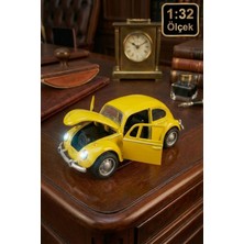 Craftivio Metal Çek Bırak Beetle Vosvos Araba 1:32 Ölçek Sesli Işıklı Kapıları Açılan Diecast Model - Sarı