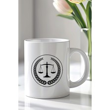 YasBey Design Adalet Terazisi Temalı 330ML Baskılı Beyaz Seramik Kupa Bardak