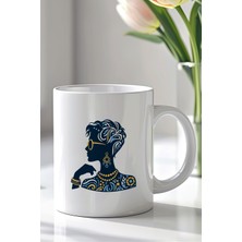 YasBey Design Sanatsal Kadın Portresi 330ML Baskılı Beyaz Seramik Kupa Bardak