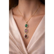 Stainless Steel Premium Çok Taşlı Çelik Kolye – Modern Lüksün Işıltılı Yorumu