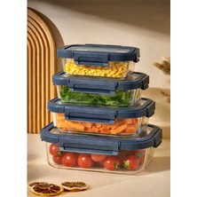 Kitchen Pembelia 4’lü Isıya Dayanıklı Vakumlu Sızdırmaz Kapaklı Borosilikat Cam Saklama Kabı Fırın Mikrodalga