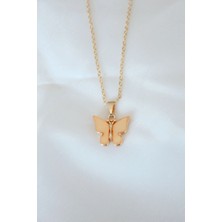 Skygo Gold Kaplama Sarı Renk Sedefli Kelebek Kolye