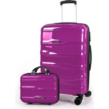 Polo&sky Azra Model Mor Pp Polipropilen Kırılmaz 2'li Orta Boy + Makyaj Valiz Seti