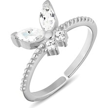Zanaat Silver 925 Ayar Gümüş Beyaz Zirkon Taşlı Ayarlanabilir Kelebek Yüzük