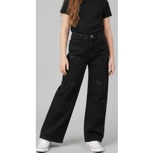 Robin Kids Kız Çocuk Kelebek Nakışlı Likralı Kalın Beli Lastikli Pantolon