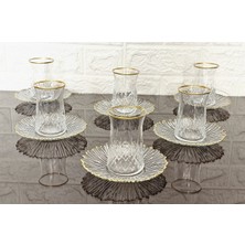 Atabey Home 6 Kişilik Çay Seti 6 Bardak 6 Tabak & Odin Çay Bardaklı & Gold Detaylı