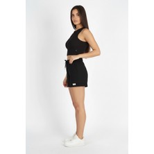 Softandbasic Kadın Takım Baskılı Cepli Şort Üst Crop Ikili Takım