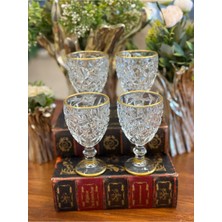 Atabey Home 6 Adet Kahve Yanı Su Bardağı Kristalize Model Orta Boy-Gold Detaylı 140 ml 12 cm