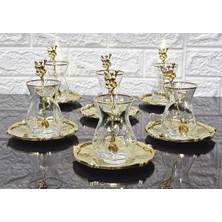 Atabey Home Alya Gerçek Yaldız Gül Çerçeveli ve Kaşıklı Çay Seti 18 Parça - 6 Tabak 6 Bardak 6 Kaşık Full Gold