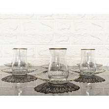 Atabey Home 12 Parça Çay Seti - 6 Bardak 6 Tabak & Eva Çay Bardaklı & Gold Detaylı
