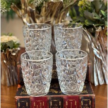 Atabey Home 4 Adet Kristalize Model Meşrubat & Su Bardağı-Gümüş Detaylı 300 ml 10 cm