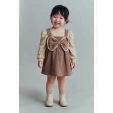 Magu Kız Bebek Pamuklu Kahverengi Fiyonk Detaylı Salopet Elbise