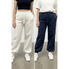 Softandbasic Kadın Baskılı Kumaş Beli Lastikli Cepli Paça Lastikli 2'li Eşofman Altı