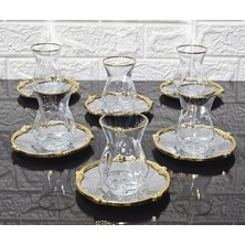 Atabey Home Alya Gerçek Yaldız Gül Çerçeveli Çay Seti 12 Parça - 6 Tabak 6 Bardak Gümüş-Gold