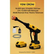 vooka 21V 12.000 Mah Turbo Kablosuz Akülü Basınçlı Yıkama Tabancası 62 Bar