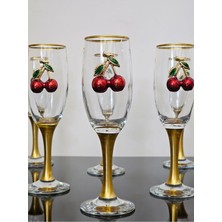 Atabey Home Collection 2 Adet Kirazlı Kahve Yanı Su Bardağı & Meşrubat Bardağı & Gold Detaylı 190CC