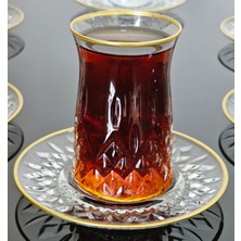 Atabey Home Collection 12 Parça Odin Çay Seti Cam Tabaklı Gold Detaylı